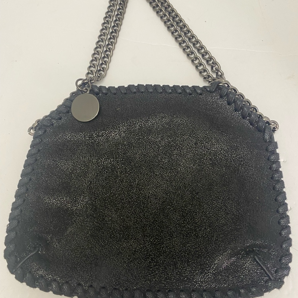 Black Shoulder Bag with Pewter Chain Accents and Charm